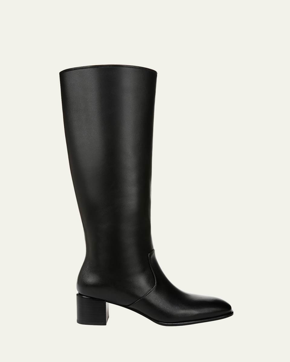 Leather Block-Heel Knee Boots
